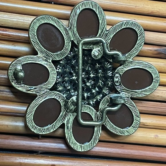 VINTAGE NEW BELT BUCKLE FACETED BROWN CABOCHON W/YELLOW RHINESTONE CENTER - Picture 4 of 5